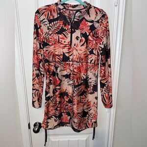 UV skinz Red and Black Leaf Pattern Sun-wear dress UPF 50+